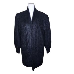 Vintage 80s Angora Rabbit Fuzzy Open Cardigan Jacket Womens S Black